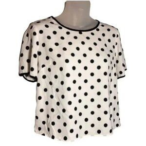 FOREVER‎ 21 WOMEN'S WHITE/BLACK POLKA DOT BACK KEYHOLE BLOUSE SIZE SMALL-EUC